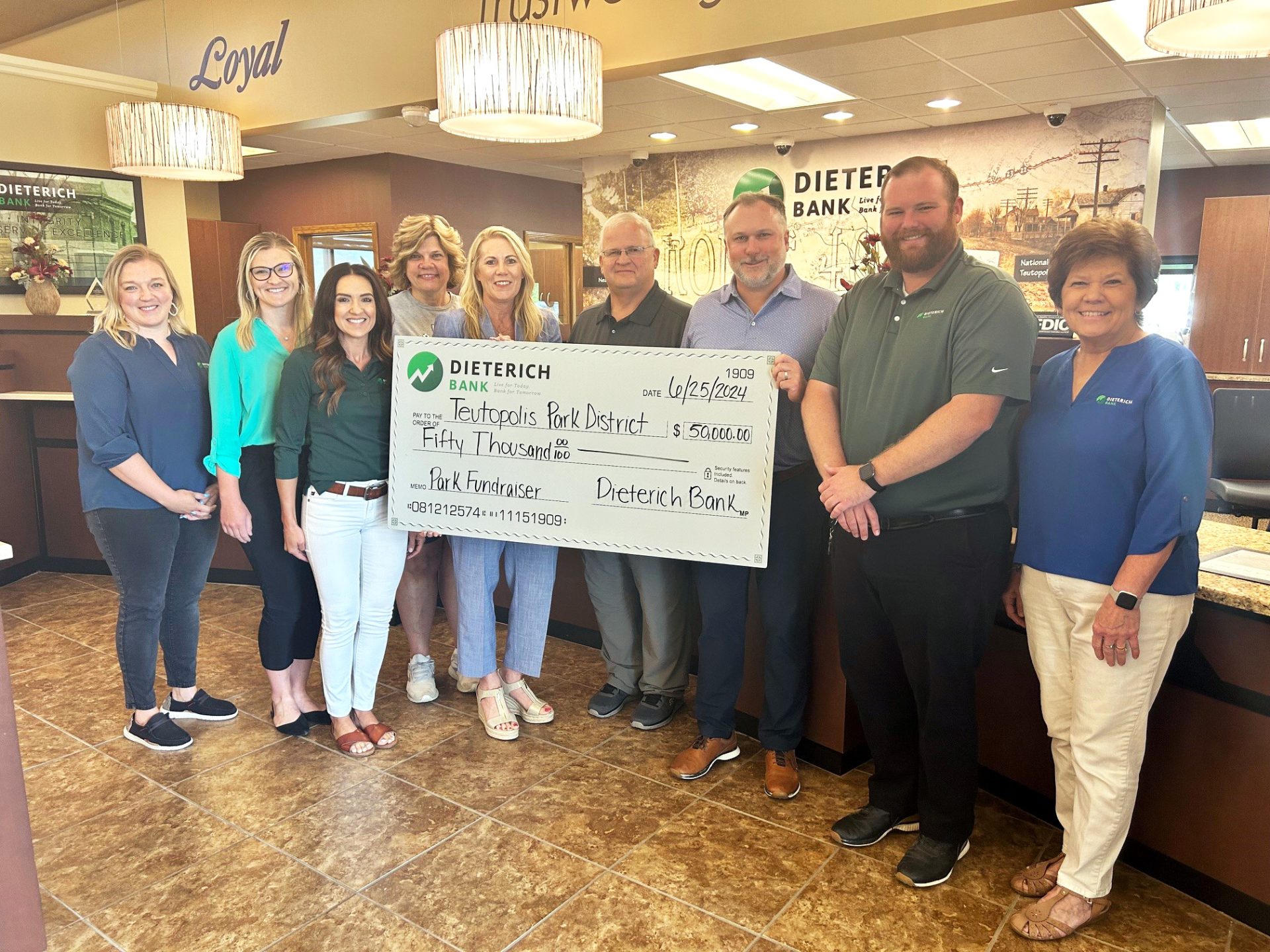 Dieterich Bank Donates to Teutopolis Park Districit Effingham County